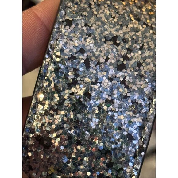 COACH logo leather novelty crossbody strap/belt silver pewter glitter - Picture 3 of 5